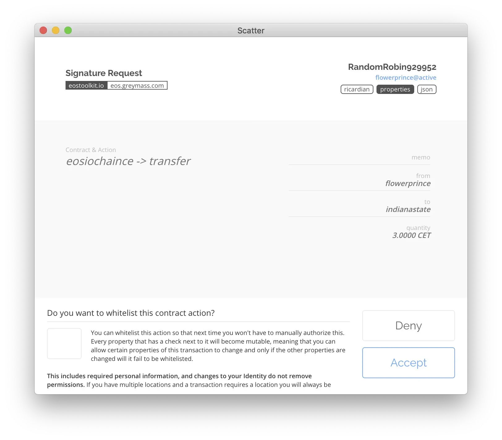 Scatter popup when transferring CET tokens
