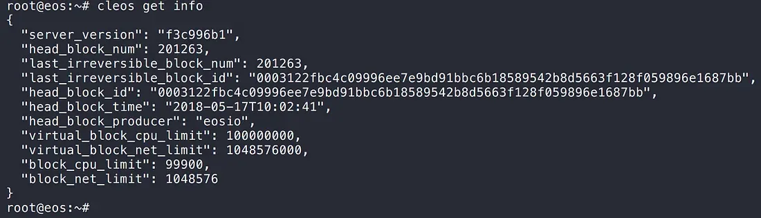 EOS node info