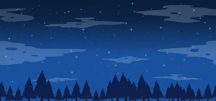 A computer-drawn starry night sky